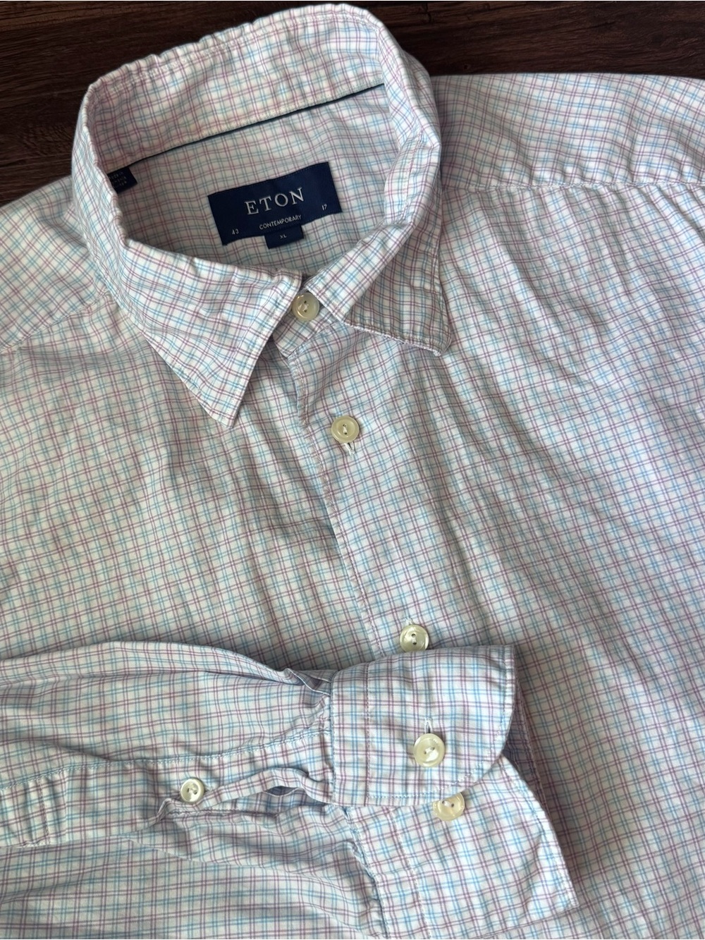 Eton Dress Shirt Men 43 17 XL Contemporary Fit Blue Purple Plaid Check L/S
